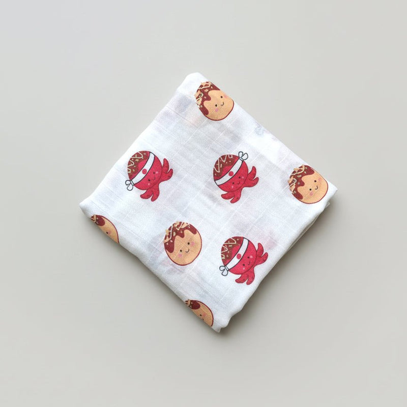 the wee bean natural bamboo and organic cotton swaddle super soft in taste of Japan takoyaki octopus balls