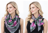 Anyyou Fashion Premium Satin Square Scarf – Grey Pink Satin Print Silk-Feel Neckwrap for Women