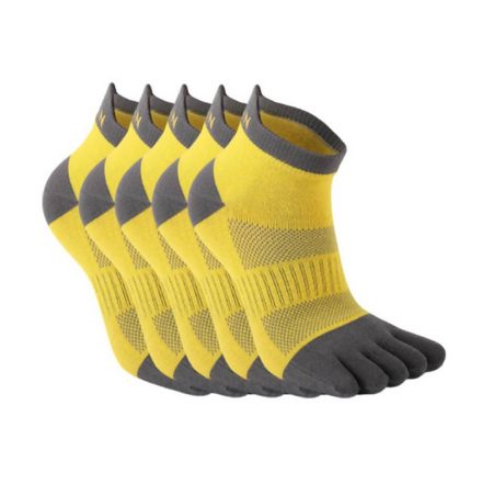 Anyfootwear 5 Pairs One Size 36-42 Yellow Men's Cotton Five Toe Socks Breathable Sports Socks Sweat Absorbent Anti-Friction Short Tube Socks