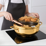 Frying Pan Gold Stainless Steel Thermometer Kitchen Utensils Tempura Fryer Pan Temperature Control Fried Cooking Tools