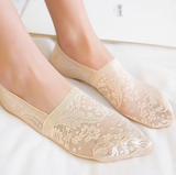Anyfootwear 5 Pairs Size 5-9 Fashion Socks Lace Flower Style Breathable Antiskid Invisible Ankle Socks for Women Beige