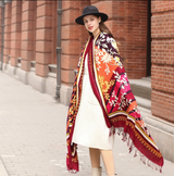 Anyyou 100% Merino Wool Burgundy Silk Satin Large Winter Scarf Pashmina Shawl Bandana Perfect For Women Ladies Fashion Style