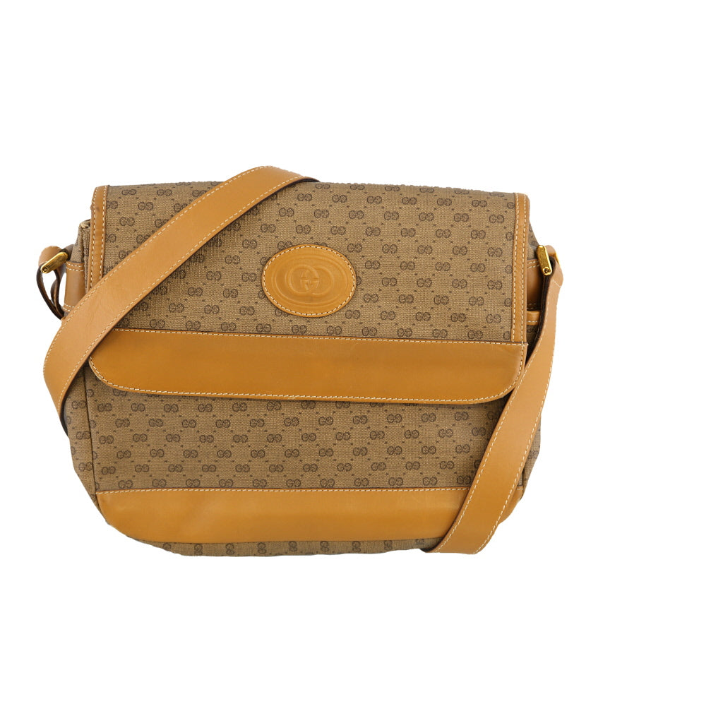 Monogram Print Gucci Spellout Crossbody Bag - No Size Brown Leather