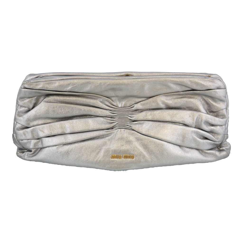 Miu Miu Clutch Bag- No Size Silver Leather