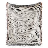 Anycozy Faux Cashmere Throw Blanket – Black Water Waves Sofa Cover with Tassels, Soft Home Decor Accent