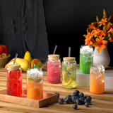 Anygleam Glass Tumbler With Straw Wooden Lid Transparent Ins Style Drinkware