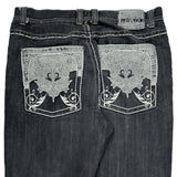 Embroidered Avalanche Studded Jeans - 38W 31L Gray Cotton