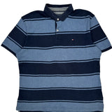 Tommy Hilfiger Striped Polo Shirt - Large Blue Cotton