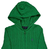 Ralph Lauren Sport Cable Knit Hoodie - Large Green Cotton