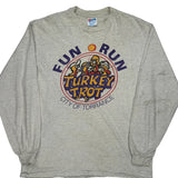 Turkey Trot Hanes Single Stitch Long Sleeve T-Shirt - Large Gray Cotton