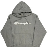Reverse Weave Champion Spellout Hoodie - Large Grey Cotton