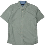 Tommy Hilfiger Striped Short Sleeve Shirt - Large Green Cotton