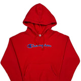 Champion Spellout Hoodie - Large Red Cotton
