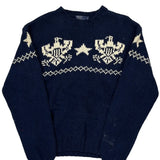 Eagle And Star Pattern Polo By Ralph Lauren Graphic Jumper - XL Navy Cotton