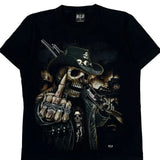 Skull Cowboy Design Wild Single Stitch T-Shirt - Medium Black Cotton