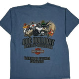 Harley Davidson Cartoon T-Shirt - Medium Blue Cotton