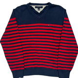 Tommy Hilfiger Striped Jumper - Large Navy Cotton