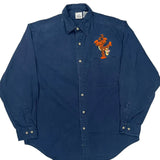 Tigger Embroidery Disney Cartoon Shirt - Medium Blue Cotton