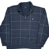 Nautica Checked 1/4 Zip - 2XL Blue Cotton