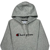 Champion Spellout Hoodie - Large Gray Cotton Blend