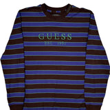 Guess Striped Long Sleeve T-Shirt - Small Blue Cotton