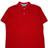Tommy Hilfiger Striped Polo Shirt - Large Red Cotton