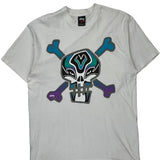 Skull And Crossbones Design Stussy T-Shirt - Medium White Cotton