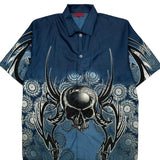 Skull Design Skull Mania Graphic Short Sleeve Shirt - XL Blue Cotton