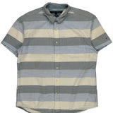 Tommy Hilfiger Striped Short Sleeve Shirt - XL Blue Cotton