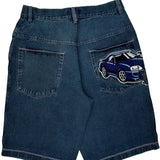 No Boundaries Graphic Denim Shorts - 30W 11L Dark Wash Cotton