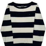 Tommy Hilfiger Striped Sweater - Large Black & White Cotton Blend