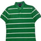 Tommy Hilfiger Striped Polo Shirt - Large Green Cotton