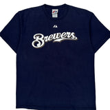 Brewers Majestic Mlb T-Shirt - Large Navy Cotton