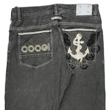 Anchor Embroidery Coogi Wide Leg Graphic Jeans - 36W 30L Gray Cotton