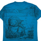 Single Stitch Hanes Graphic T-Shirt - XL Blue Cotton Blend
