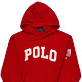 USA Patch Polo By Ralph Lauren Spellout Fleece Hoodie - Small Red Cotton