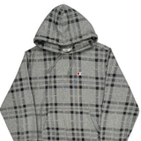 Champion Checked Hoodie - Large Grey Cotton