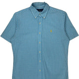 Ralph Lauren Checked Short Sleeve Shirt - Small Blue Cotton