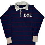 Greek Letters Unbranded Striped Rugby Shirt - Small White Cotton