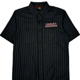 Harley Davidson Striped Short Sleeve Shirt - Small Black Polyester