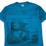 Single Stitch Hanes Graphic T-Shirt - XL Blue Cotton Blend