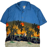Cherokee Graphic Hawaiian Shirt - Large Blue Viscose