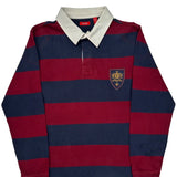 Izod Striped Rugby Shirt - Small Burgundy Cotton