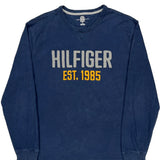 Tommy Hilfiger Spellout Long Sleeve T-Shirt - Large Blue Cotton