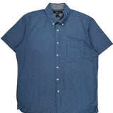 Tommy Hilfiger Striped Short Sleeve Shirt - Large Blue Cotton