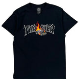 Flaming Car Thrasher Graphic T-Shirt - Medium Black Cotton