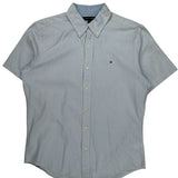 Tommy Hilfiger Striped Short Sleeve Shirt - Medium Blue Cotton