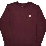 Carhartt Long Sleeve T-Shirt - 2XL Burgundy Cotton