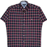 Tommy Hilfiger Checked Short Sleeve Shirt - XL Navy Cotton