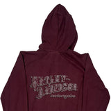 Harley Davidson Spellout Hoodie - Large Burgundy Cotton